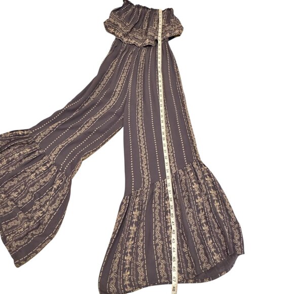 Japna Blue Strapless Smocked Flare Wide Leg Romper Jumpsuit Size XSmall - Picture 11 of 13